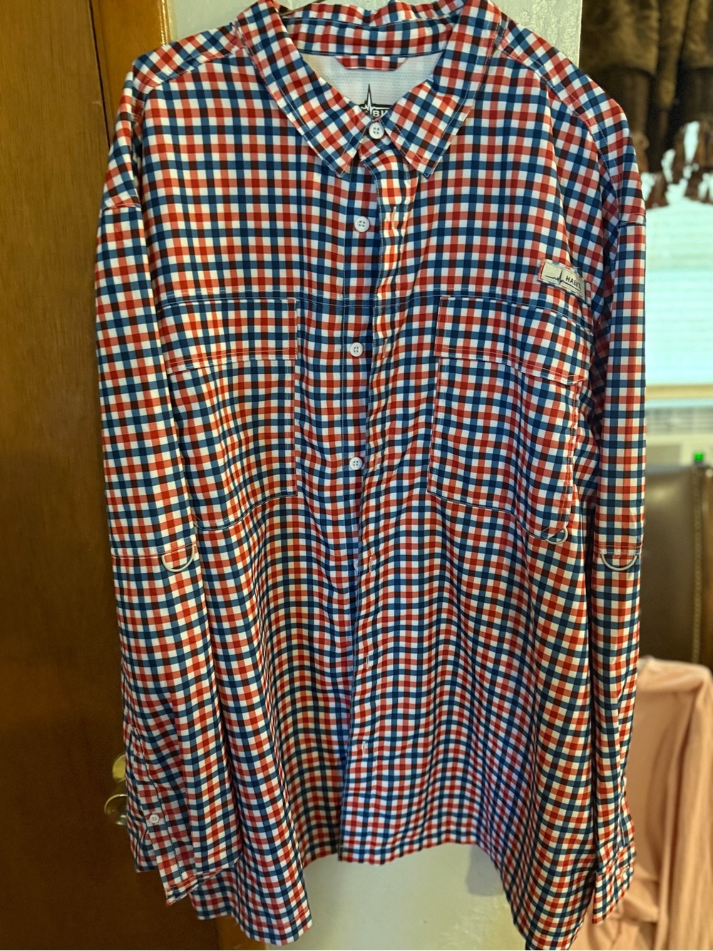 Men's Red, White & Blue Gingham Button-Down Shirt